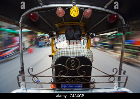 Thailand, Bangkok. Tut-tuk taxi ride through the streets of Bangkok. Stock Photo