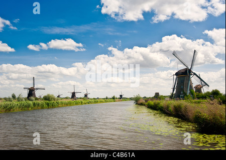 Windmill landscape at Kinderdijk near Rotterdam The Netherlands Stock Photo