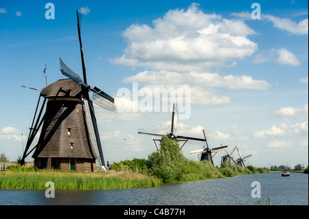 Windmill landscape at Kinderdijk near Rotterdam The Netherlands Stock Photo