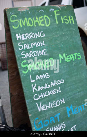 Sign for gourmet meats at Albany Farmers Market. Albany, Western Australia, Australia Stock Photo