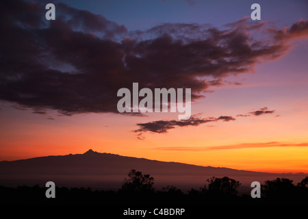 Mount Kenya at daybreak from the Aberdare National Park.  Mount Kenya is Africas second highest mountain rising to a height of 1 Stock Photo