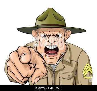 Illustration of cartoon angry looking army drill sergeant shouting at the viewer Stock Photo