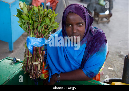 Khat for sale in the market, Hargeisa, Somaliland, Somalia Stock Photo