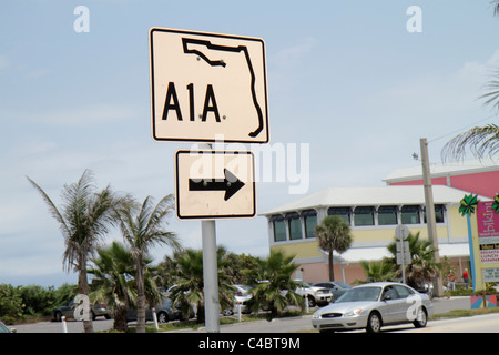 Melbourne Beach Florida,State Highway A1A,sign,logo,visitors travel traveling tour tourist tourism landmark landmarks culture cultural,vacation group Stock Photo