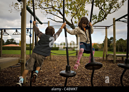 Adventure playground at local school, Palmerston North, New Zealand. Stock Photo