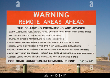 Remote Area Warning sign, Birdsville Track, Marree, Outback, South Australia, Australia Stock Photo
