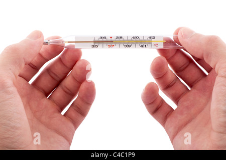 Thermometer showing fever. Isolated on white background Stock Photo