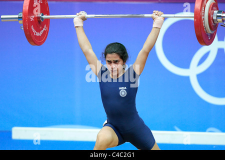India's Santoshi Matsa in action during her clean and jerk routine. Stock Photo