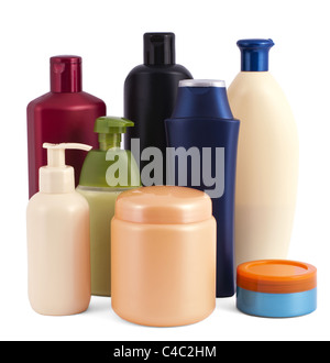 Cosmetic bottles isolated on white Stock Photo