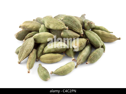 Cardamom seeds pile isolated on white background Stock Photo