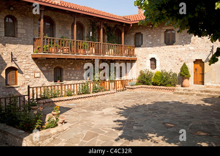 Courtyard of the Holy Monastery of St. Stephen. Meteora complex of Eastern Orthodox monasteries, UNESCO World Heritage in Greece Stock Photo