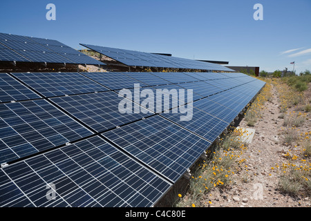 Large solar array on US federal parkland in the Southern Nevada desert. Stock Photo