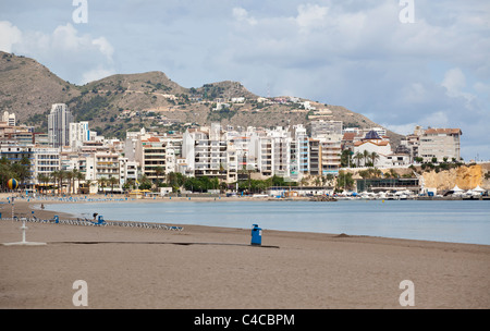 A view of the beach area of the Sapnish seaside town of Benidorm. Stock Photo