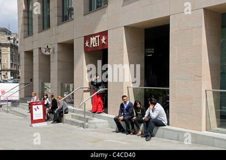 People sitting outside Pret A Manger Holborn Viaduct, Holborn Circus London England UK Stock Photo