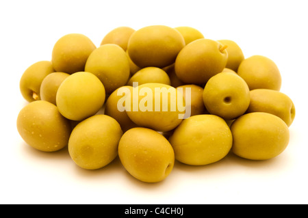 Green olives on a white background Stock Photo