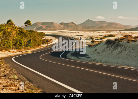 Winding road across the dunes of Corralejo Stock Photo