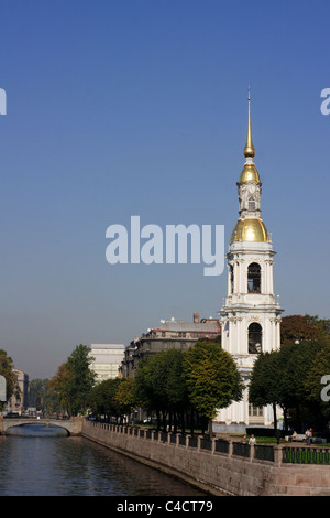 Belltower of Nikolo-Bogojavlenskiy Cathedral in St.-Petersburg Stock Photo