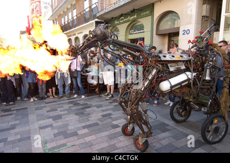 A fire breathing iron horse entertains crowds during the 2011 Brighton Festival Fringe Stock Photo