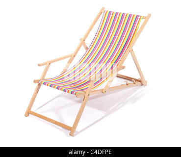 Wooden deck chair isolated on white Stock Photo