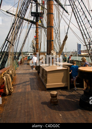 Desk of the replica of HMS Bounty berthed at Cowes Isle of Wight England UK Stock Photo