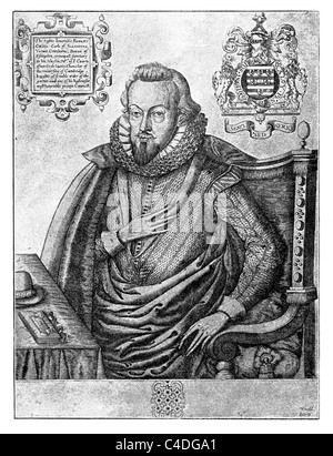 Portrait of Robert Cecil, 1st Earl of Salisbury (1563-1612), Spymaster to King James I of England; Black and White Illustration;