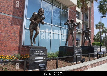 University of Florida Heisman Trophy Football winners statues Tim Tebow Steve Spurrier Danny Wuerffel Stock Photo