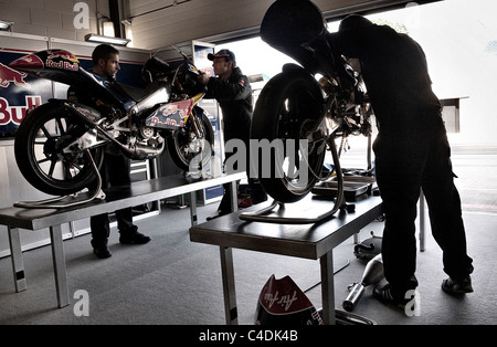 Ajo Moto GP 125 team pit at Air Asia British GP Danny Kent and Jonas Folger riders Stock Photo
