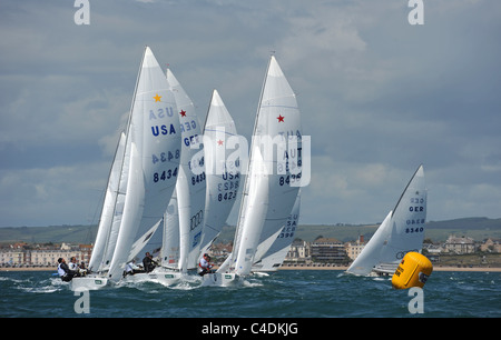 London 2012 Olympic Games Sailing Venue, Star class yachts in action during a Regatta on Weymouth Bay and Portland Harbour Stock Photo