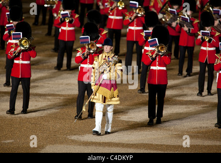 Guardsmen of the Massed Bands of the Household Division march and play at the annual Beating Retreat ceremony in London. Stock Photo