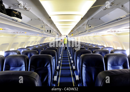 Airbus A320, Inside passenger cabin on tourist class charter airliner Stock Photo