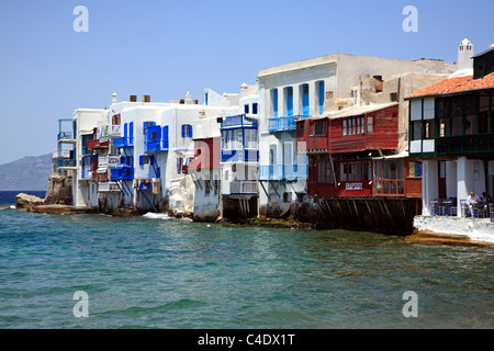 Little Venice Area of Mykonos Town Cyclades Island Aegean Sea Greece EU European Union Europe Stock Photo