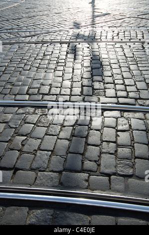 urban shadows on a street in Prague, Czech Republic Stock Photo