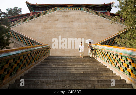 Stairs / steps / staircase leading to the tower of Buddhist Incense (Foxiang Ge), Longevity Hill. Summer Palace. Beijing, China. Stock Photo