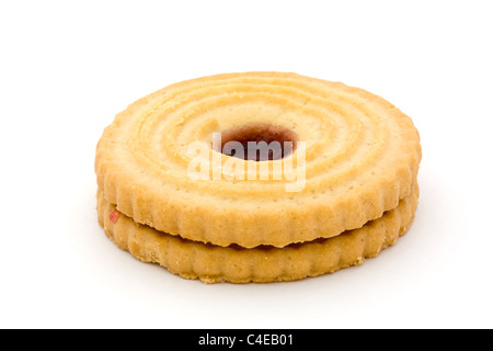 Single jam filled biscuit isolated on white Stock Photo