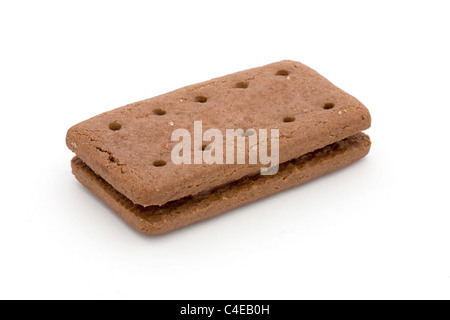 Single choclate cream filled biscuit isolated on white Stock Photo