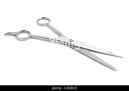 Open pair of scissors isolated on a white background Stock Photo