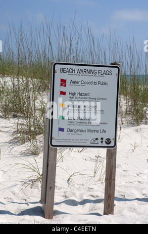 Gulf beaches along Florida's Panhandle at St. Joseph Peninsula State Park.  Beach warning flags sign.