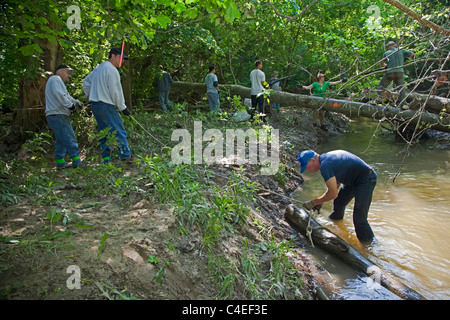 Volunteers Clear Logjam as Part of Annual Cleanup of the Rouge River Stock Photo