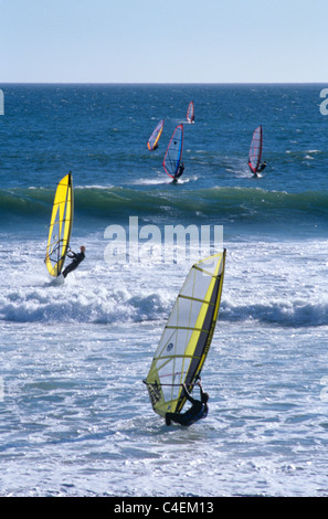 Santa Cruz, California. Windsurfers ride the waves at Monterey County beach for fun and recreation© Bob Kreisel Stock Photo