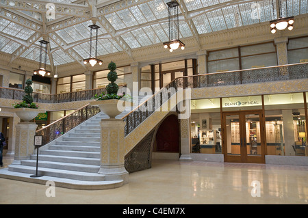 Inside Chicago's Rookery Building, built in 1888, lobby  redesigned by Frank Lloyd Wright in 1905 Stock Photo
