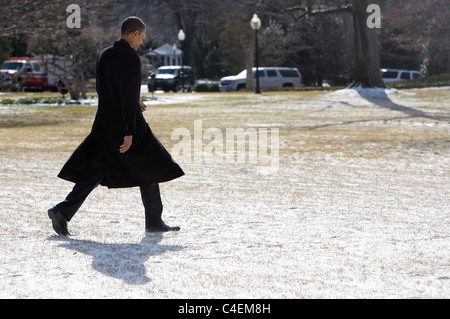 President Barack Obama walks to Marine One on the South Lawn of the White House. Stock Photo