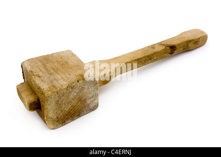 Old wooden mallet isolated on white Stock Photo