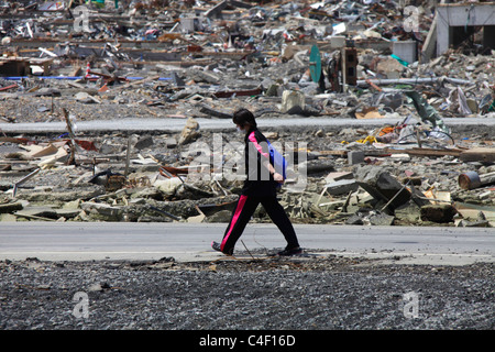 The town devastated by Tsunami Onagawa Miyagi Japan Stock Photo