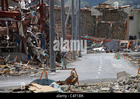 The town devastated by Tsunami Onagawa Miyagi Japan Stock Photo