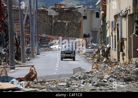 The town devastated by Tsunami Onagawa Miyagi Japan Stock Photo