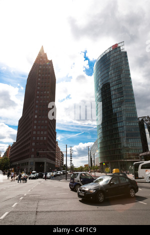 DB and Kollhoff tower. Capture of the city life at the Potsdamer Platz in Berlin, Germany Stock Photo