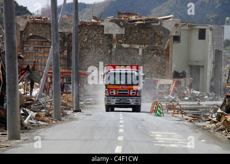 The town devastated by Tsunami Onagawa Miyagi Japan Stock Photo