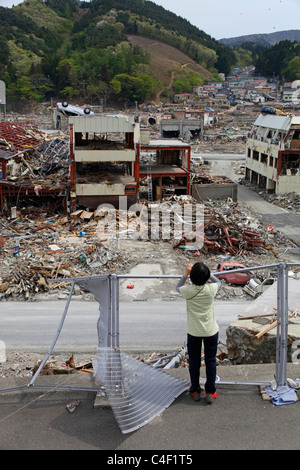 The town devastated by Tsunami Onagawa Miyagi Japan Stock Photo