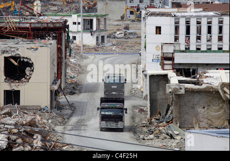 The town devastated by Tsunami Onagawa Miyagi Japan Stock Photo