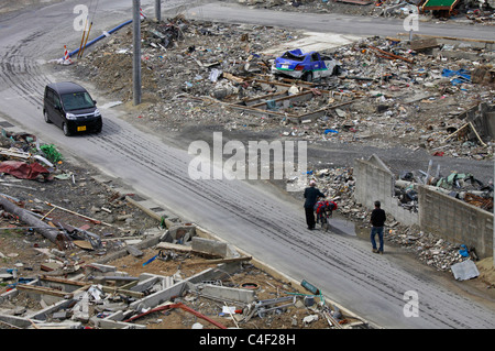 The town devastated by Tsunami Onagawa Miyagi Japan Stock Photo